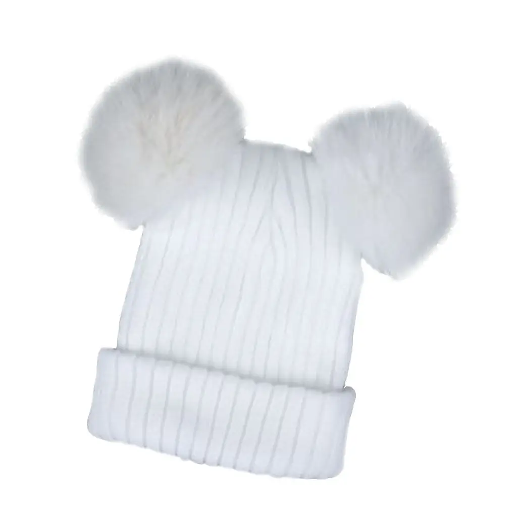 Women Girl Winter Double Pompom Knitted Wool Hat Casual Beanie Cat Warm Cap Beanie Bonnet