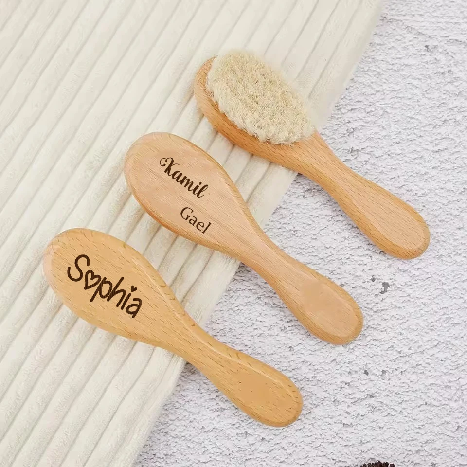 Engrave Infant Name Wooden Baby Hairbrushes Newborn Hair Brush Personalized Comb Birth/Baptism/Birthday Baby Shower Gifts