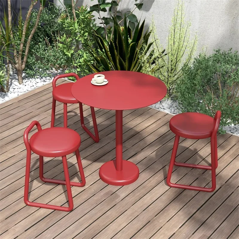 

HYS Modern Outdoor Milk Tea Shop Table and Chair Combination Outdoor Waterproof Sunscreen One Table Four Chairs Open-air