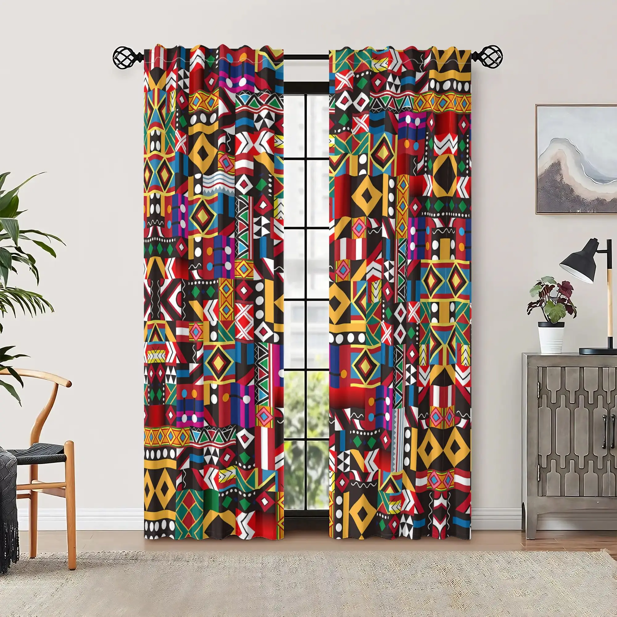 Kenneth style pattern curtains, pole-mounted installation. Suitable for living rooms, bedrooms, dining rooms and hotels.