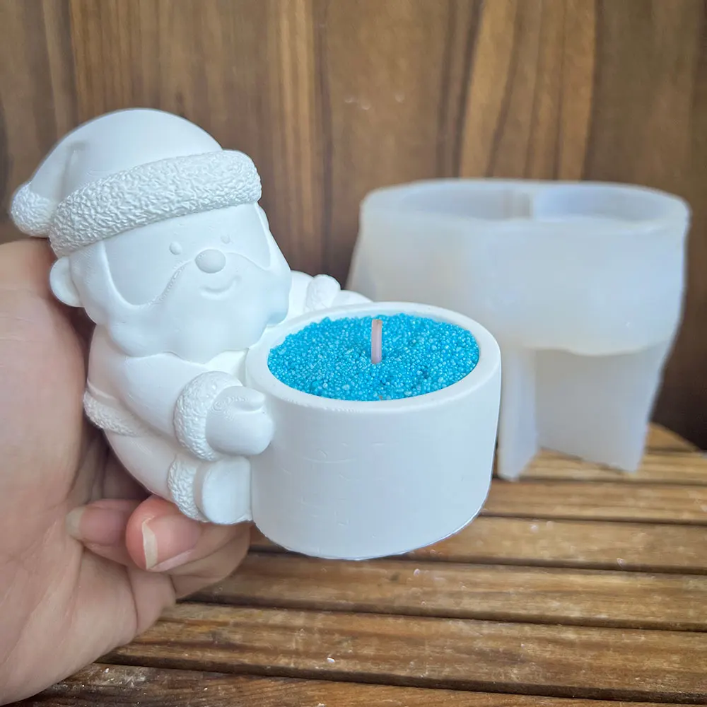 Santa Claus Kerzenhalter Silikon Form DIY Nette Zwerge Kerze Tasse Gips Formen Elch Trojanischen Engel Harz Hause Weihnachten Dekor Werkzeuge
