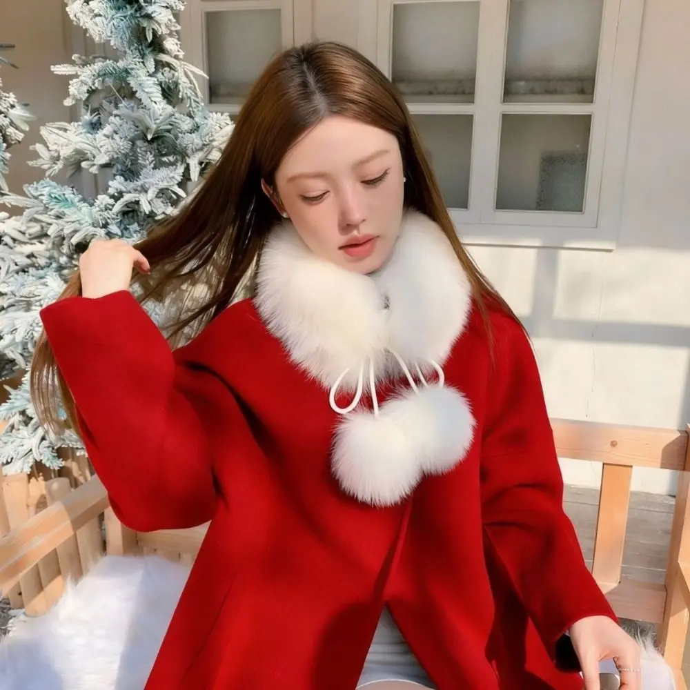New Faux Fur Faux Fur Collar Pom Pom Tie Fluffy Texture Fluffy Neck Warmer Warm Pull Through Collar Scarf Coat Accessories
