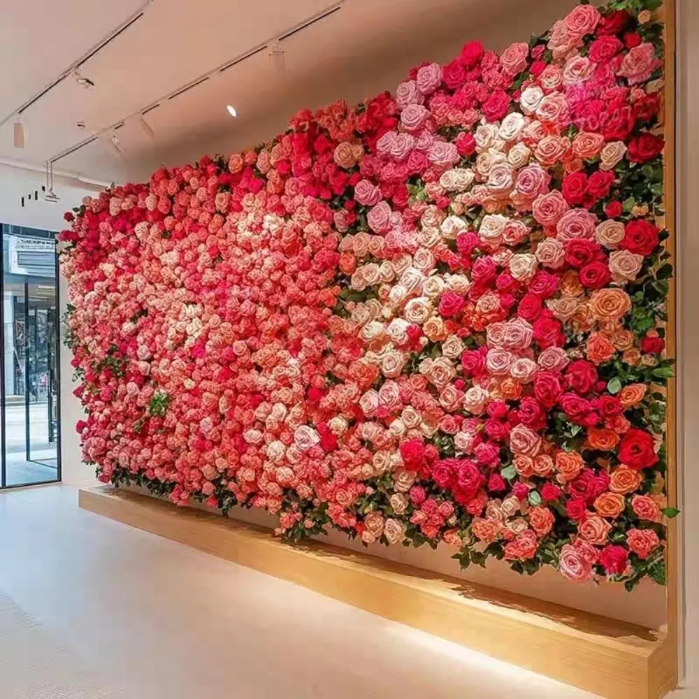 Handmade Artificial Flower Wall Panels Realistic Romantic Wedding Wall Backdrop Durable Wide Application Rose Wedding Background
