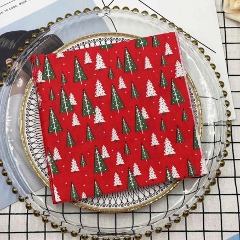 20pcs/Pac 33*33cm Red Christmas Tree Holiday Party Decoration Paper DIY Plate Bone Bart Paper Disposable Paper Placemat