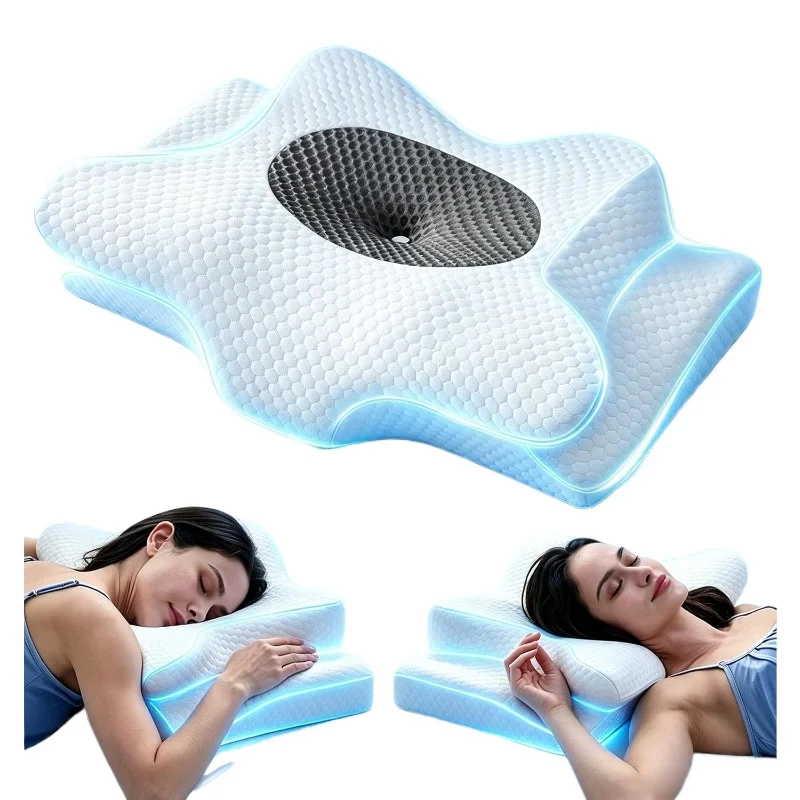 Ergonomic Contour Side Sleeping Pillow for Adults, Designed To Alleviate Pain and Provide Support for Back and Stomach Sleepers