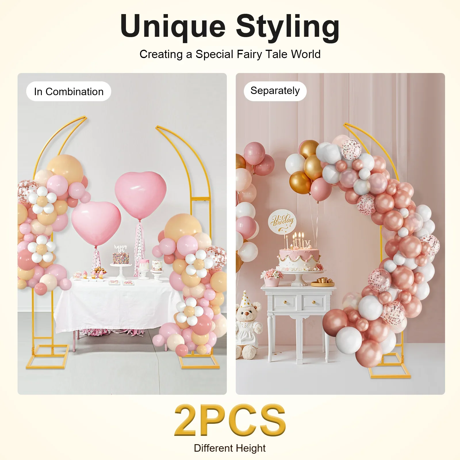 حامل خلفية على شكل قوس لحفلات الزفاف، حامل خلفية على شكل قوس DIY للحفلات والحفلات، قطعتان من حوامل الزفاف المنحنية