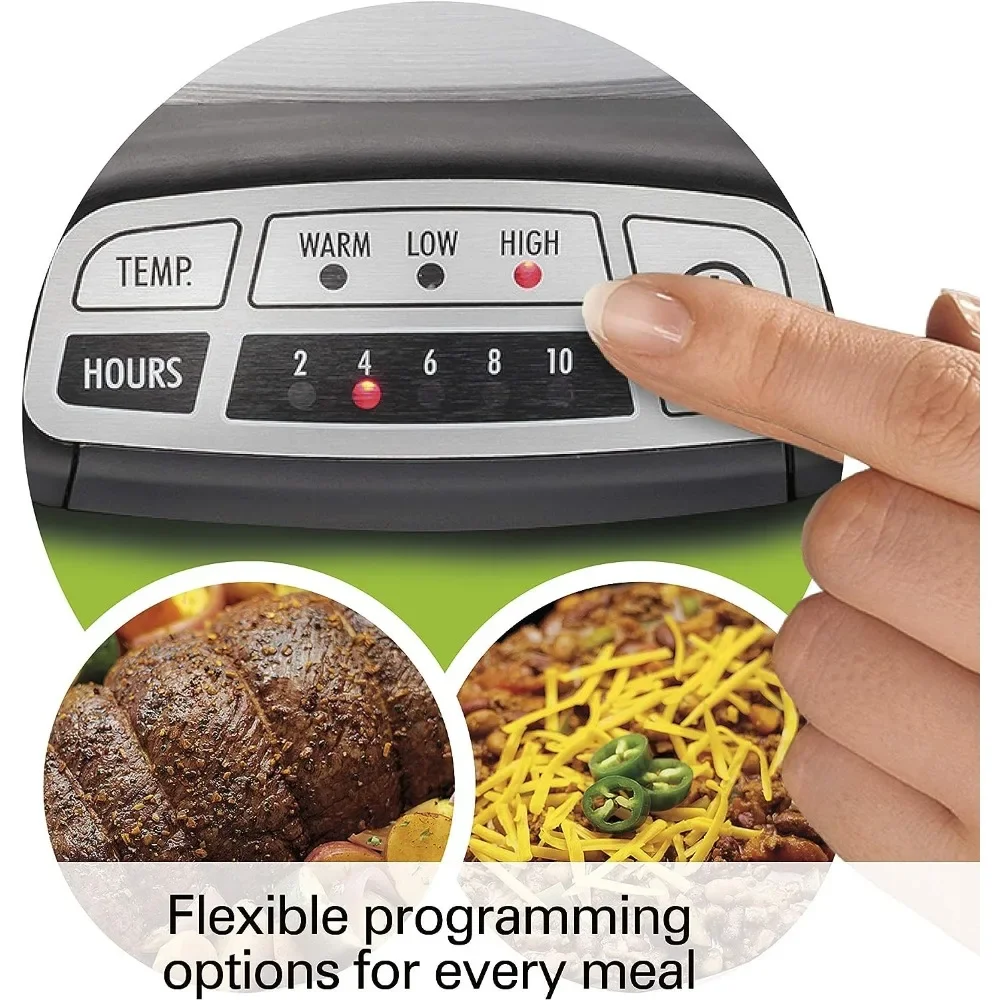 Programmierbarer Slow Cooker mit flexibler, einfacher Programmierung, 5 Kochzeiten, spülmaschinenfester Topf, Deckel, 4 Quart, Silber