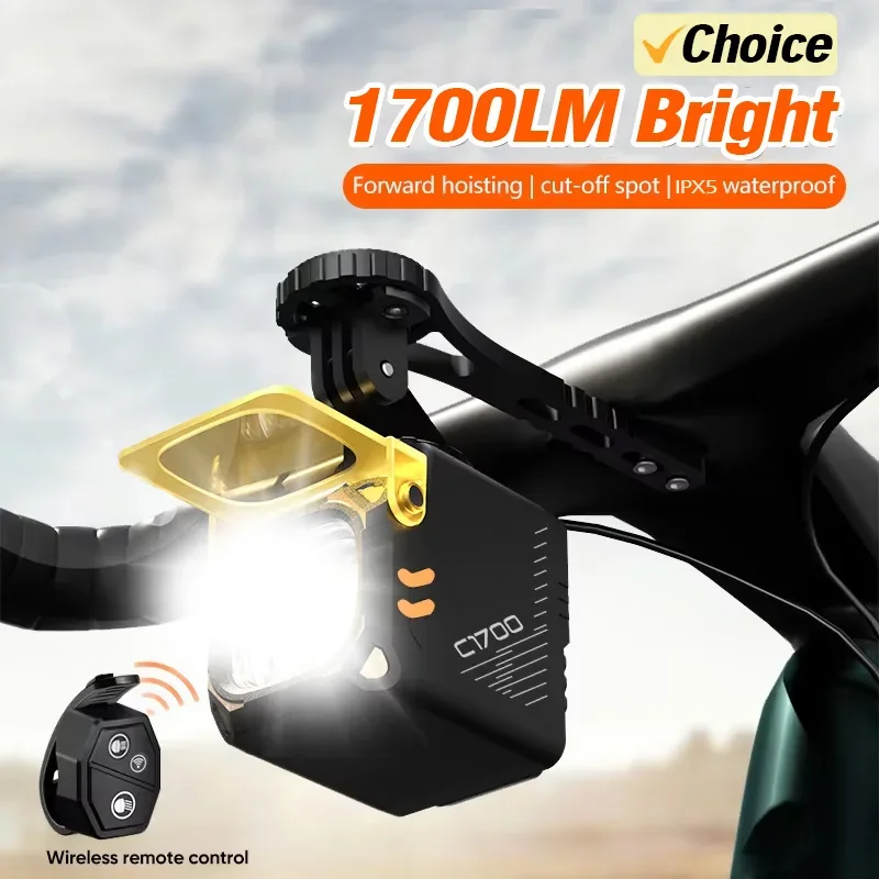 Bicycle Lights 1700LM High-brightness Bike Light 1800mAh Hanging Front Bicycle Light Wireless IPX5 MTB Road Bike Accessories