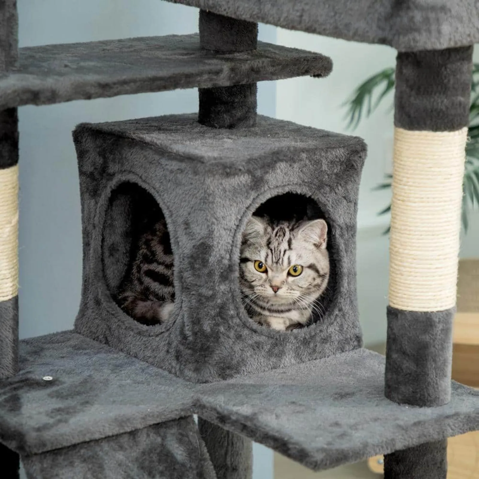 US 67 in. Grey with Paw Print Cat Tree Tower Kitten Condo House