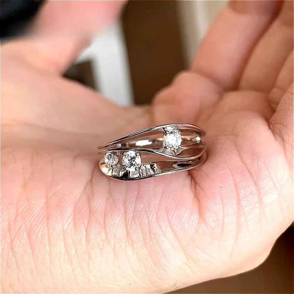 925 Sterling Silver Small Diamond Ring, Glittering Diamonds, Simple Layered Wearable Micro-Inset Ring