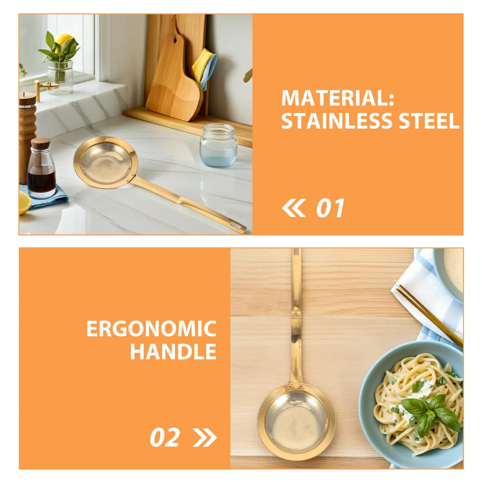Gold Fine Mesh Stainless Steel Oil Separator Spoon Skimmer Ladle Frying Oil Filter Strainer Deep Fryer Hot Pot Broth Cooking
