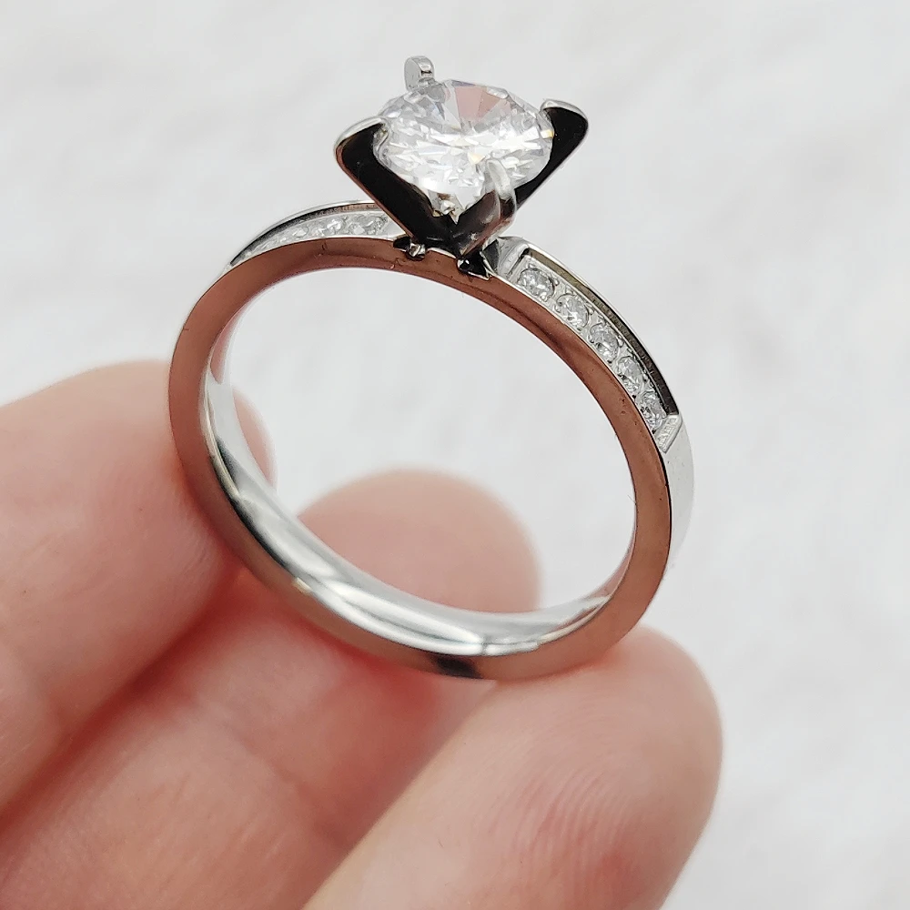 Anillo de compromiso de boda de circonita cúbica para mujer, joyería de acero inoxidable para amantes, joyería económica