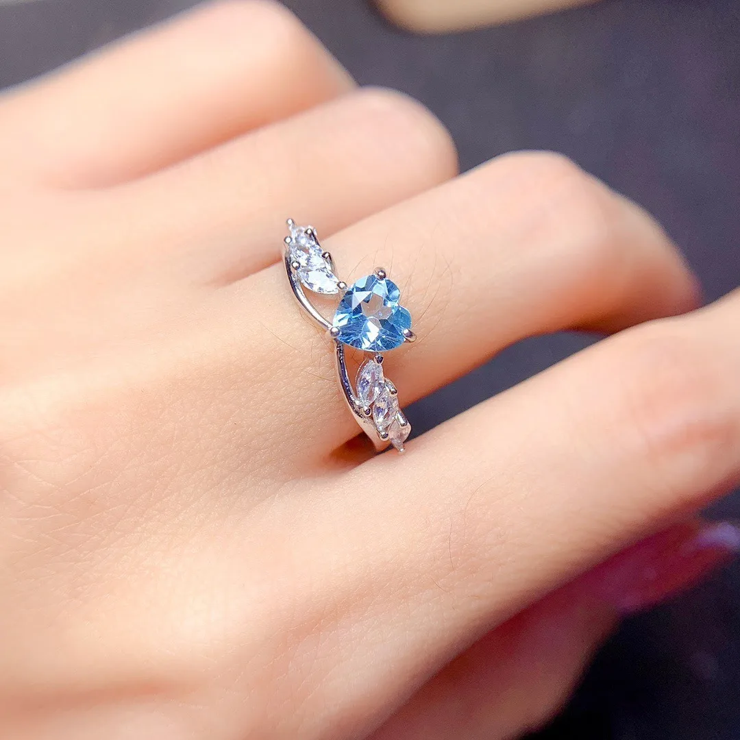 خاتم توباز طبيعي من الفضة النقية S925 توصيل مجاني مع شهادة، خاتم خطوبة، مجوهرات نسائية