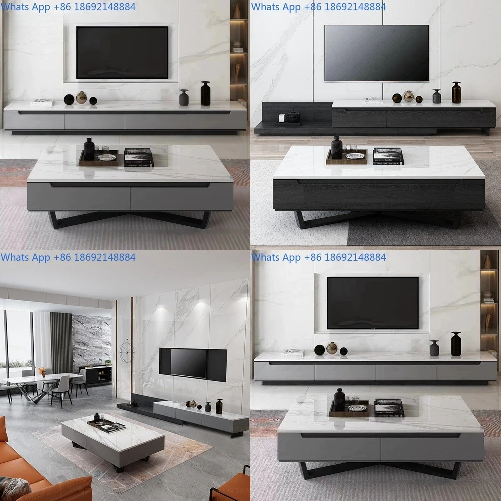 

Nordic Luxury Marble Coffee Table TV Stand Set Modern Minimalist Black White Glossy Stone Slab Small Coffee Table TV Cabinet