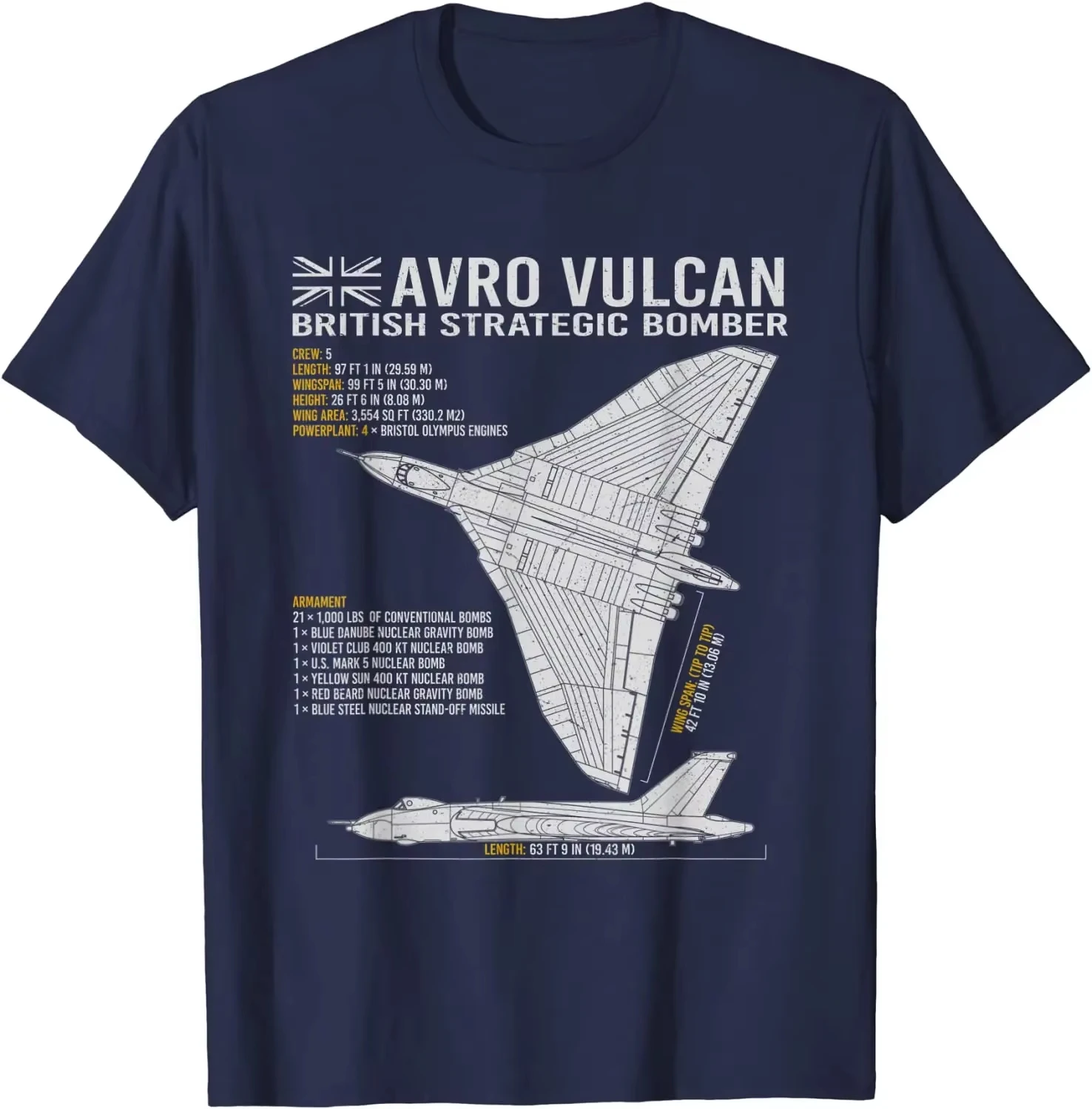 2026 New Vulcan Bomber RAF Airplane Aircraft War Plane Blueprint T-Shirt Short Sleeve Casual Cotton O-Neck Su