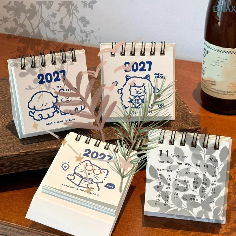 2027 Mini Desk Calendar With Cute Cartoon Prints: Portable Office Home Student Daily Time Management