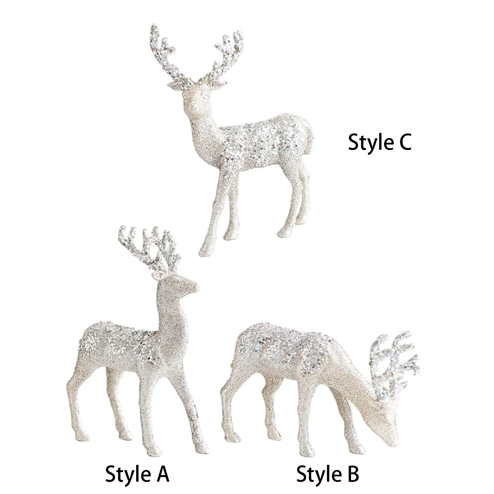 Christmas Reindeer Figurine Glitter Xmas Decoration for Indoor Shelf Mantle