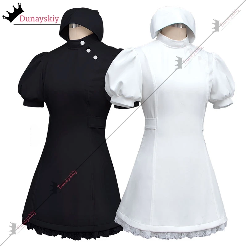 بلدي اللباس حبيبي مارين كيتاجاوا تأثيري حلي أسود أبيض ممرضة فستان مجموعة أنيمي لعب الأدوار دعوى ممرضة موحدة التبعي