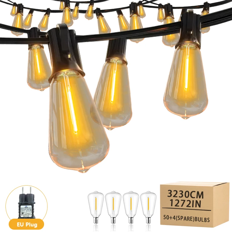 

Светодиодные уличные гирлянды ST38 106/86/66/56/36/26 футов - для террасы, сада, свадеб, рождественских вечеринок, гирлянд, подвесных украшений для двора