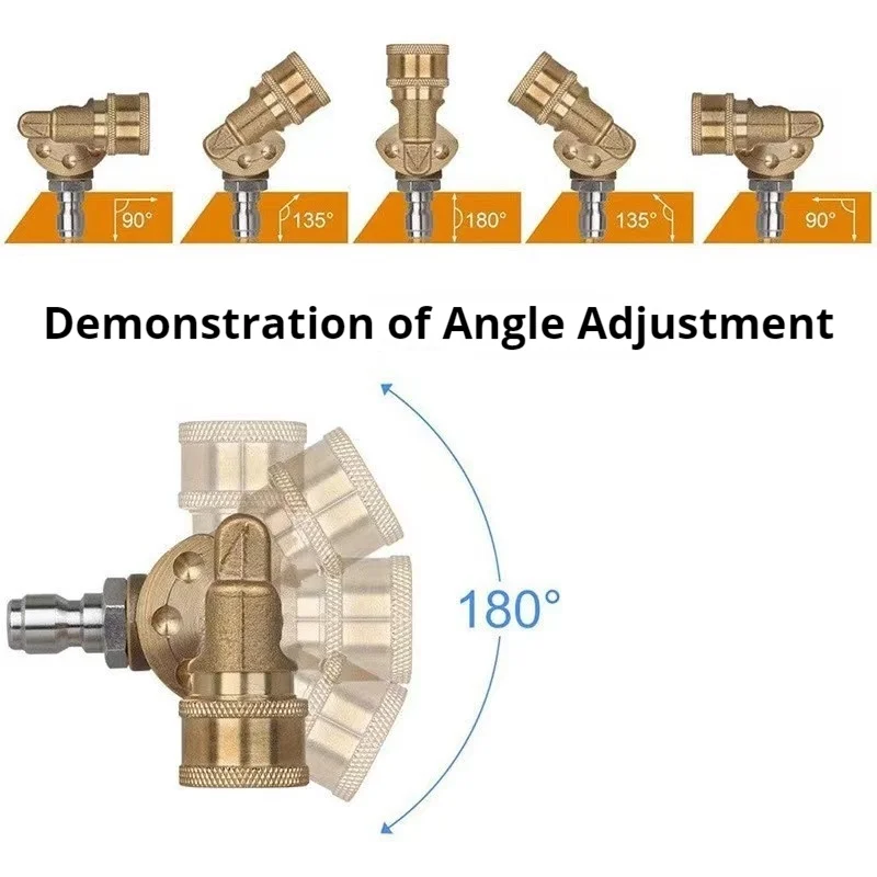 High Pressure Washer Quick Connect Adapter, 1/4" Brass Swivel Nozzle, 5 Angle 180° Rotating Head, 4500PSI Car Wash Tool image 3