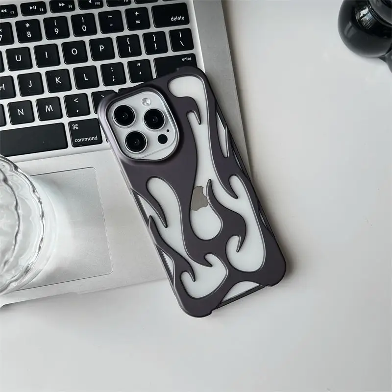 Novo padrão de chama 3d oco fino caso de telefone para iphone 16 15 14 13 12 11 pro max 16e 15 14 16 plus capa protetora à prova de choque