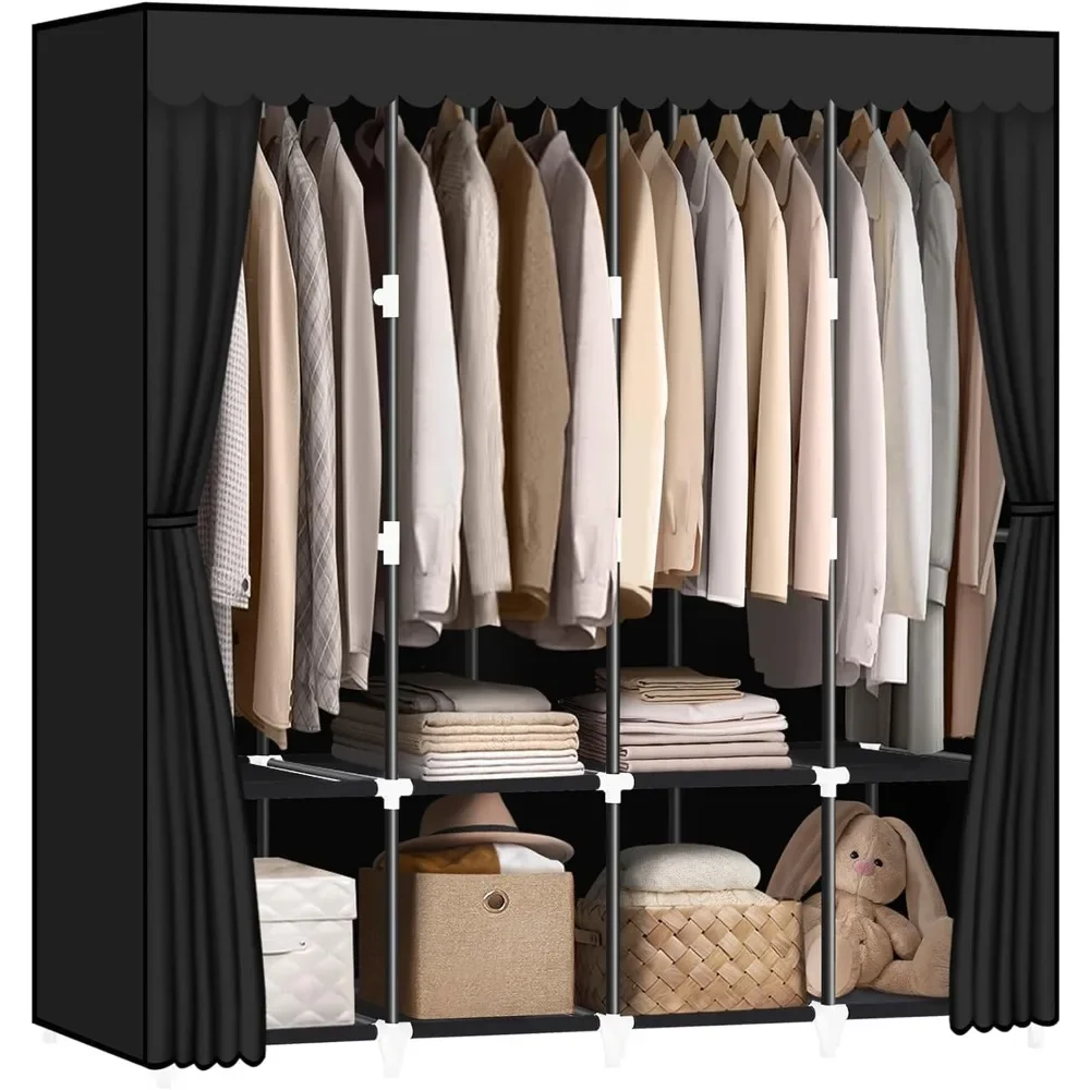 Portable Closet, Wardrobe Closet Organizer with Cover, portable closets for hanging clothes 65.4x17.4x64.4 inch,4 Hanging Rods