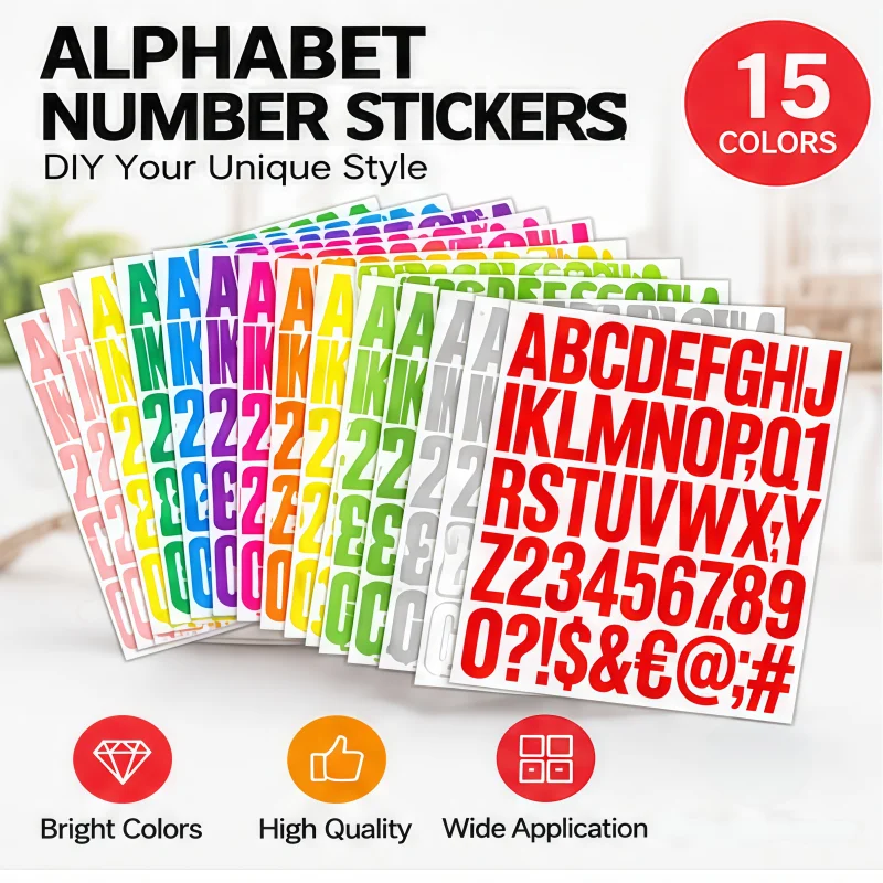 2 Inch Multicolor Alphabet Number Stickers, Multi-purpose DIY Decorative Letter Stickers for Crafts Journal Scrapbooking