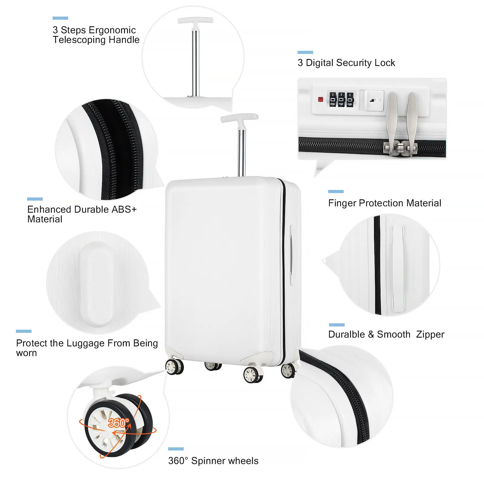 Set di valigie da viaggio per bagagli da 3 pezzi Abs + custodia per Trolley da trafilatura per pc 3 Set di valigie da viaggio per affari bagaglio a mano gratuito