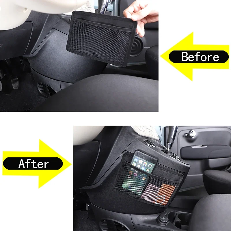 For Fiat 500 2021+ Oxford cloth black car center control gearbox side hanging bag storage bag car interior accessories 2PCS