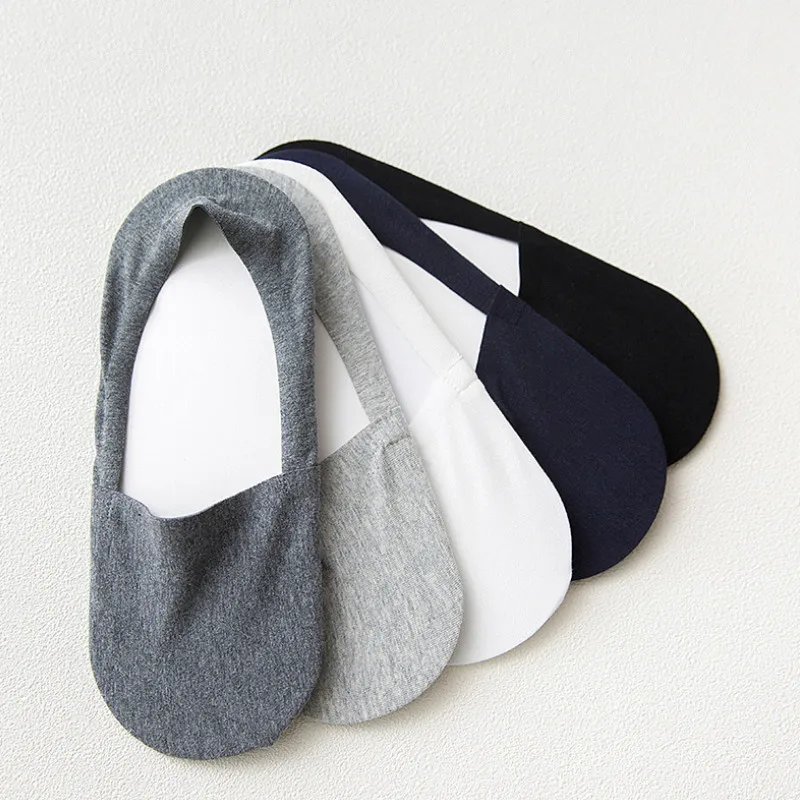 5 Pair Solid Color Mens Socks 100 Cotton High Quality Male Silicone Non-slip Boat Socks Seamless Invisible Calcetines Meias 24