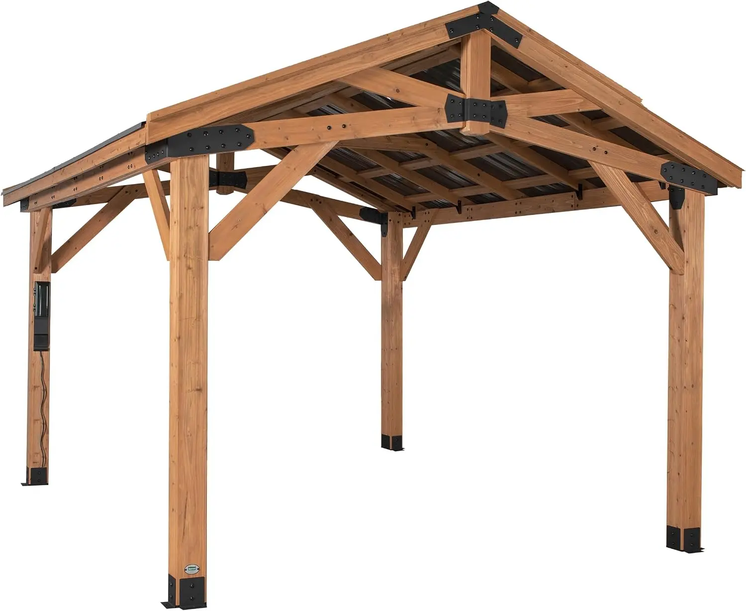 Backyard Discovery Norwood 14' x 10' Cedar Wood Outdoor Gazebo Pavilion with Hardtop Galvanized Steel Peak Roof, Snow Support, W