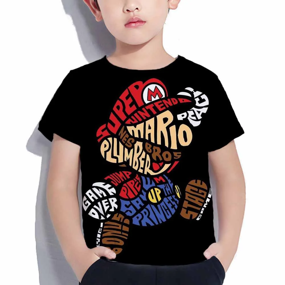 Summer Girls Cartoon Marios T-shirts Kids Print Anime Super Marios Tshirt For Boys Summer Short Sleeve T-shirt Children Clothing