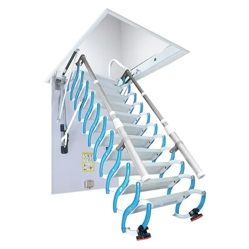 STLF Modern Full-Automatic Carbon Steel Handrails Outdoor Villa Kitchen Telescoping Attic Ladder Pull System Folding Loft