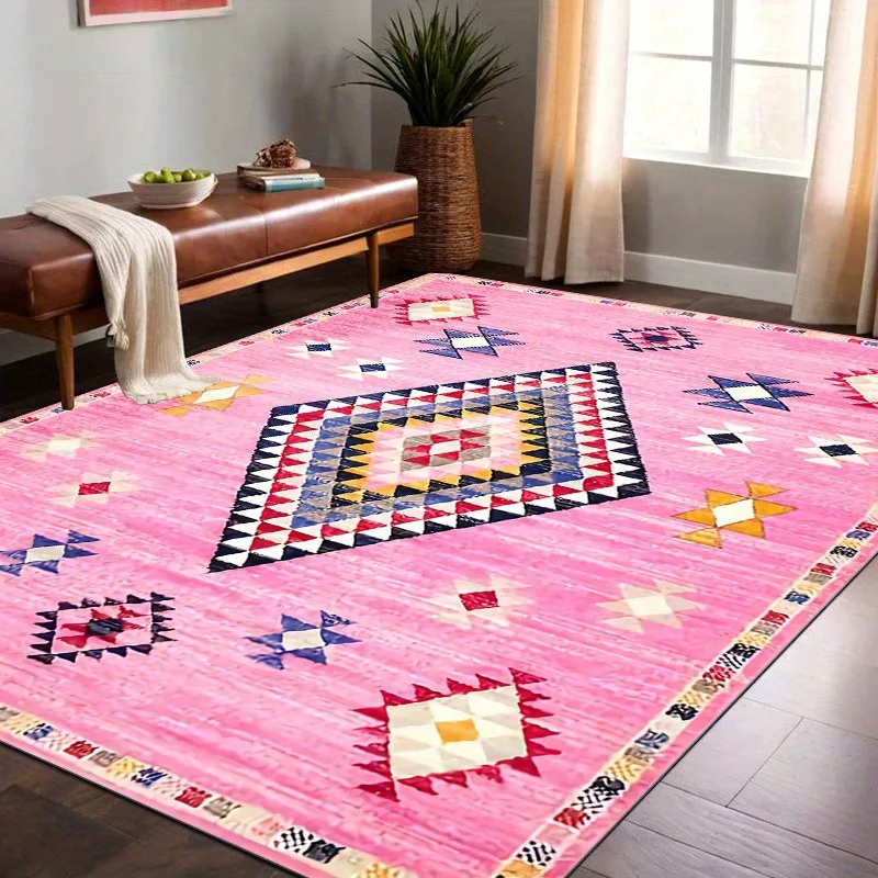 

1pc Flannel Pink Moroccan Pattern Rug, Upgraded Soft Area Rug, Suitable for Restaurants, Cafes, Living Rooms, Machine Washable