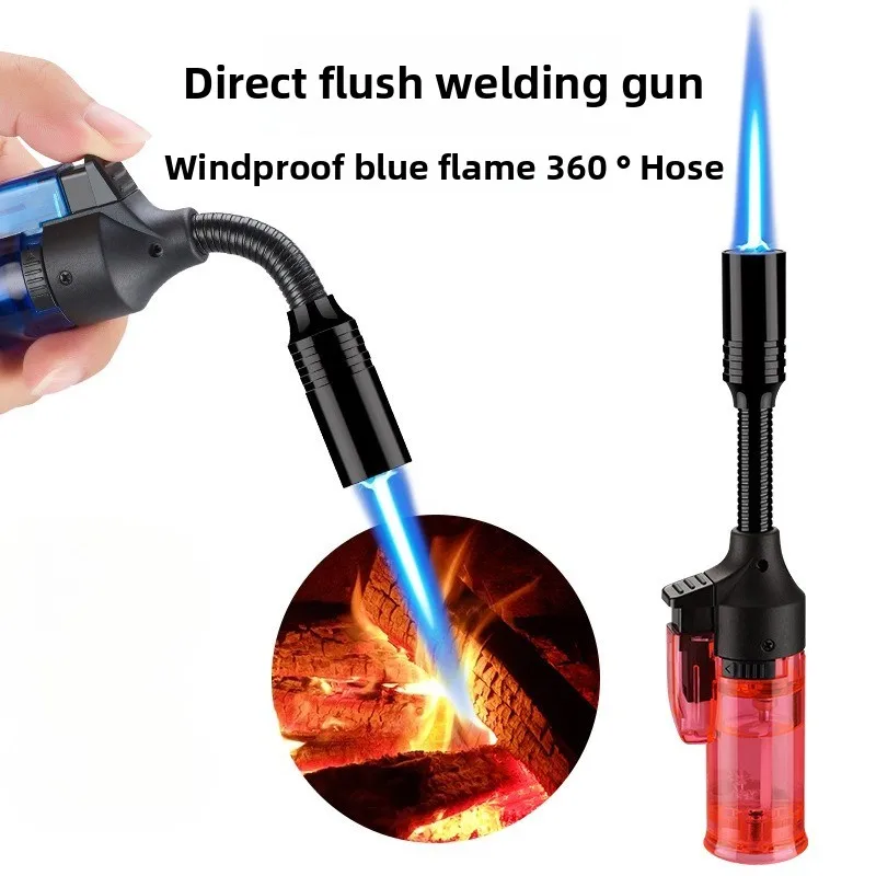 Free Rotation of Hose Powerful Direct Igniter Barbecue Lighter Kitchen Ignition Cooker Transparent Visible Gas Fire Spitting Gun