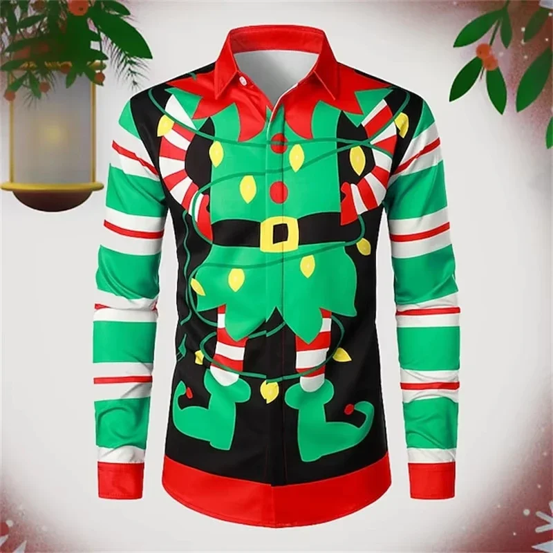 

Men's Classic Comfort Series Imitation Suit Dress Festive 3D Santa Claus Printed Shirt Long Sleeve 2026 Christmas New Year