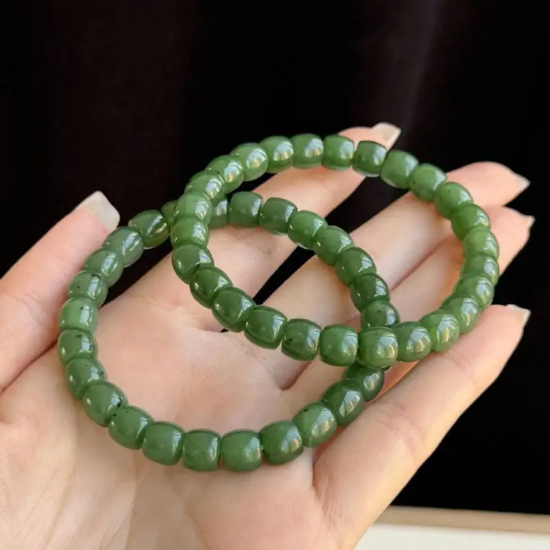 

6*7mm Certified Chinese Jade Bracelet Women Healing Gemstone Fine Jewelry Genuine Chinese Green Nephrite Hetian Jade Bracelets