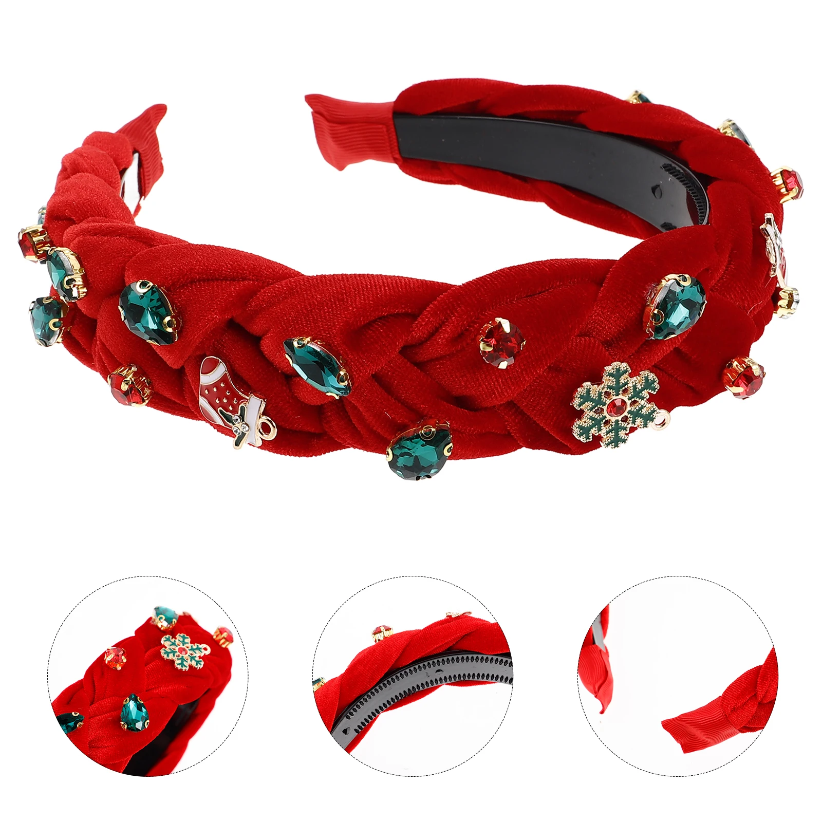 

Women Christmas Wide Crystal Hair Hoop Party Holiday Decoration Red Soft Durable Nonslip Fashion Wedding Costume Headband Wide