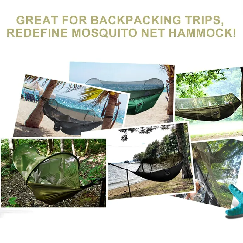 WESTTUNE 3 in 1 Camping Hammock with Mosquito Mesh Automatic Quick Opening Nylon Hammock Anti-Mosquito Hammock for Outdoor