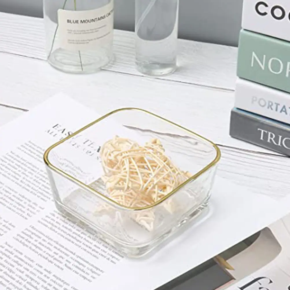 Gold Edge Glass Paper Clip Holder – Desktop Organizer Bowl for Office, School & Home