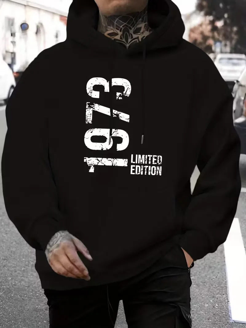 سويت شيرت رجالي فضفاض بغطاء للرأس 270 جرام - طباعة بنمط ممتع، تصميمات عيد الميلاد وعيد الحب.