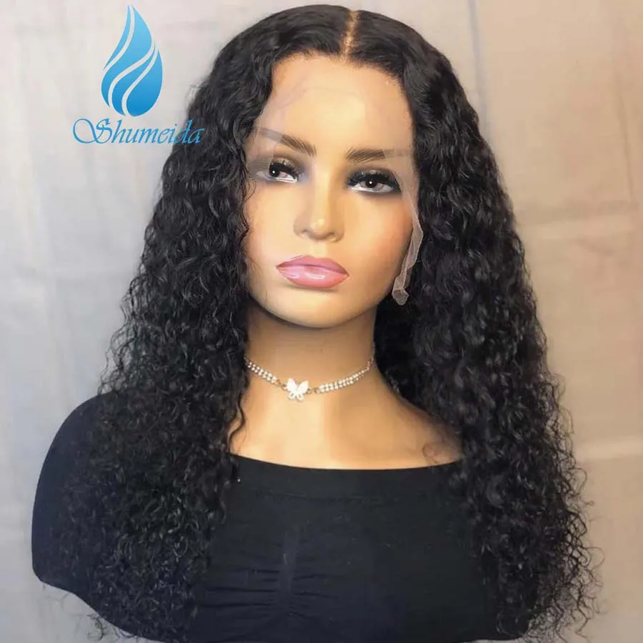 Shumeida Transparen Full Lace Human Hair Wig with Pre-Plucked Hairline Black Color Peruvian Hair Full Lace Wig with Middle Part