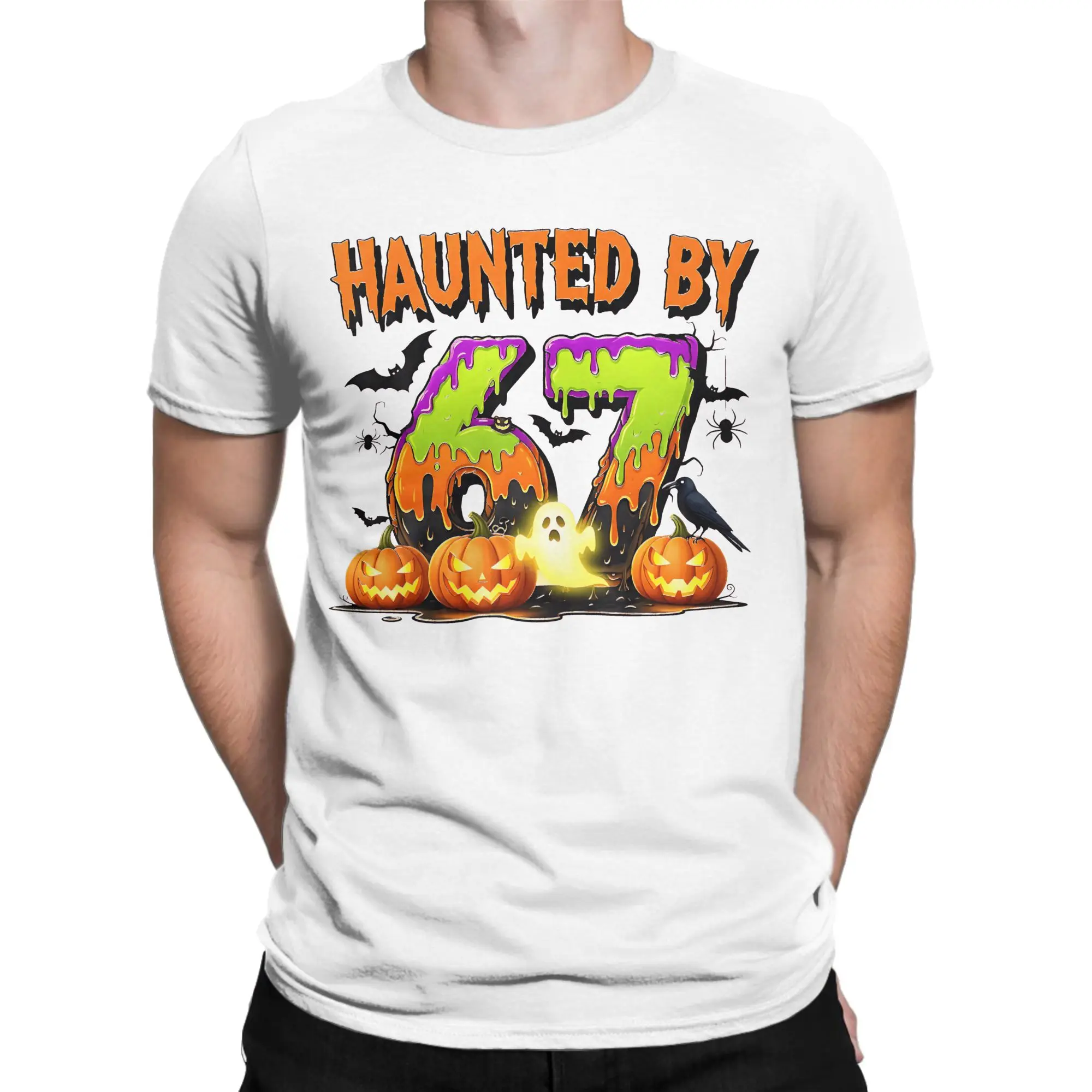 67 Six Seven Gen Alpha Z Halloween 67 Haunted By 67 Men's T Shirts  Novelty Tees Short Sleeve Round Neck T-Shirt Cotton Clothes