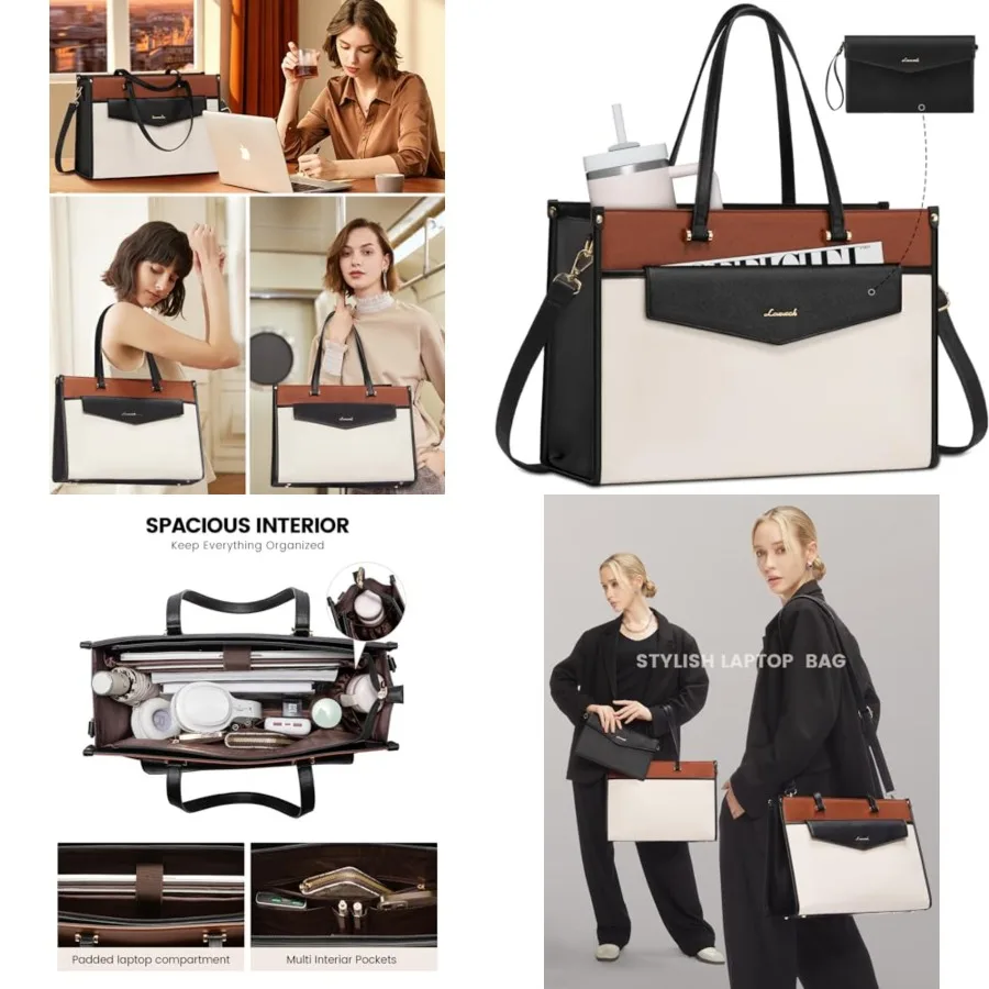 

Laptop Bag for Women, 17.3'' Laptop Tote Purse 2-in-1 Professional Work Bag Business Briefcase with Clutch Purse, Waterproof Le