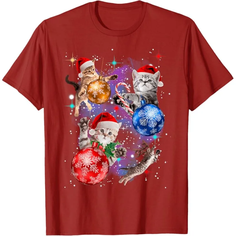 Chats de Noël mignons dans l'espace pour hommes et femmes, cadeaux d'ornements, t-shirt