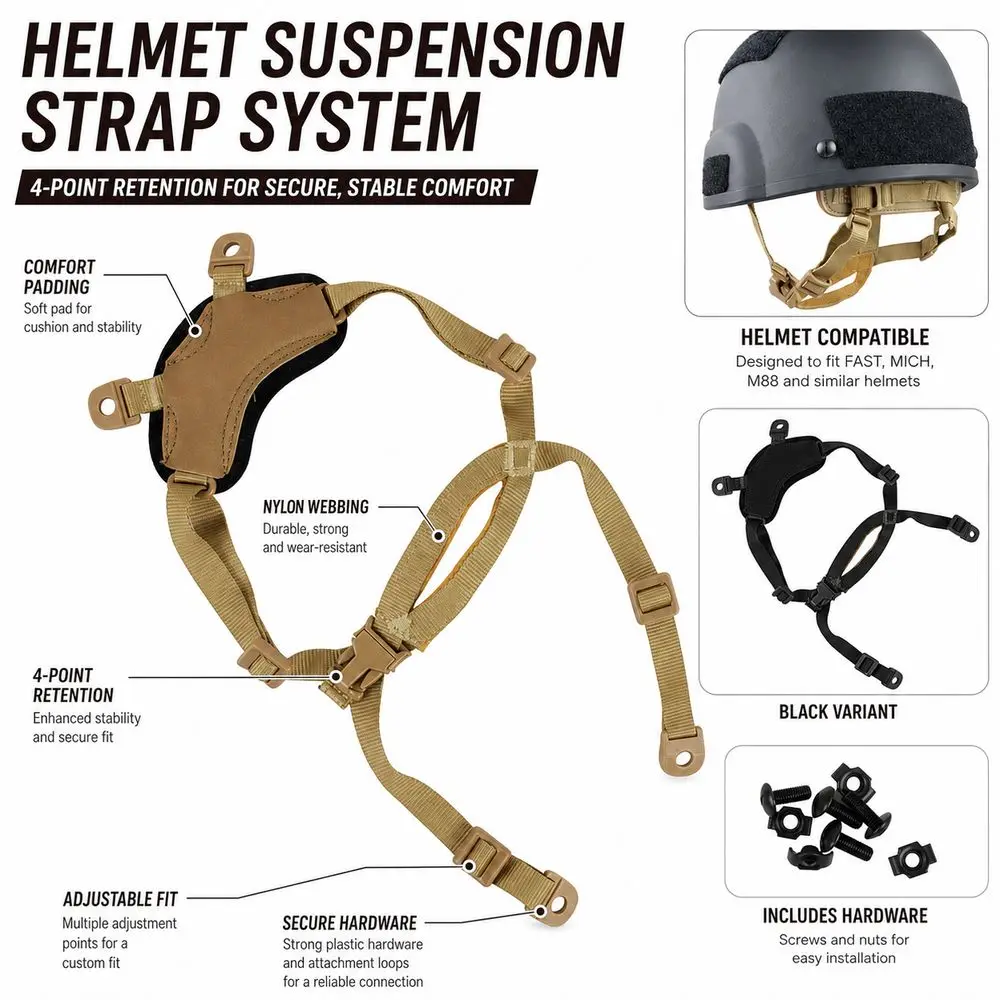 4 Point Retention Sport Helmet Retention System Stable Under Rotational Forces H-Nape Strap Helmet Chin Strap Adjustable Fit