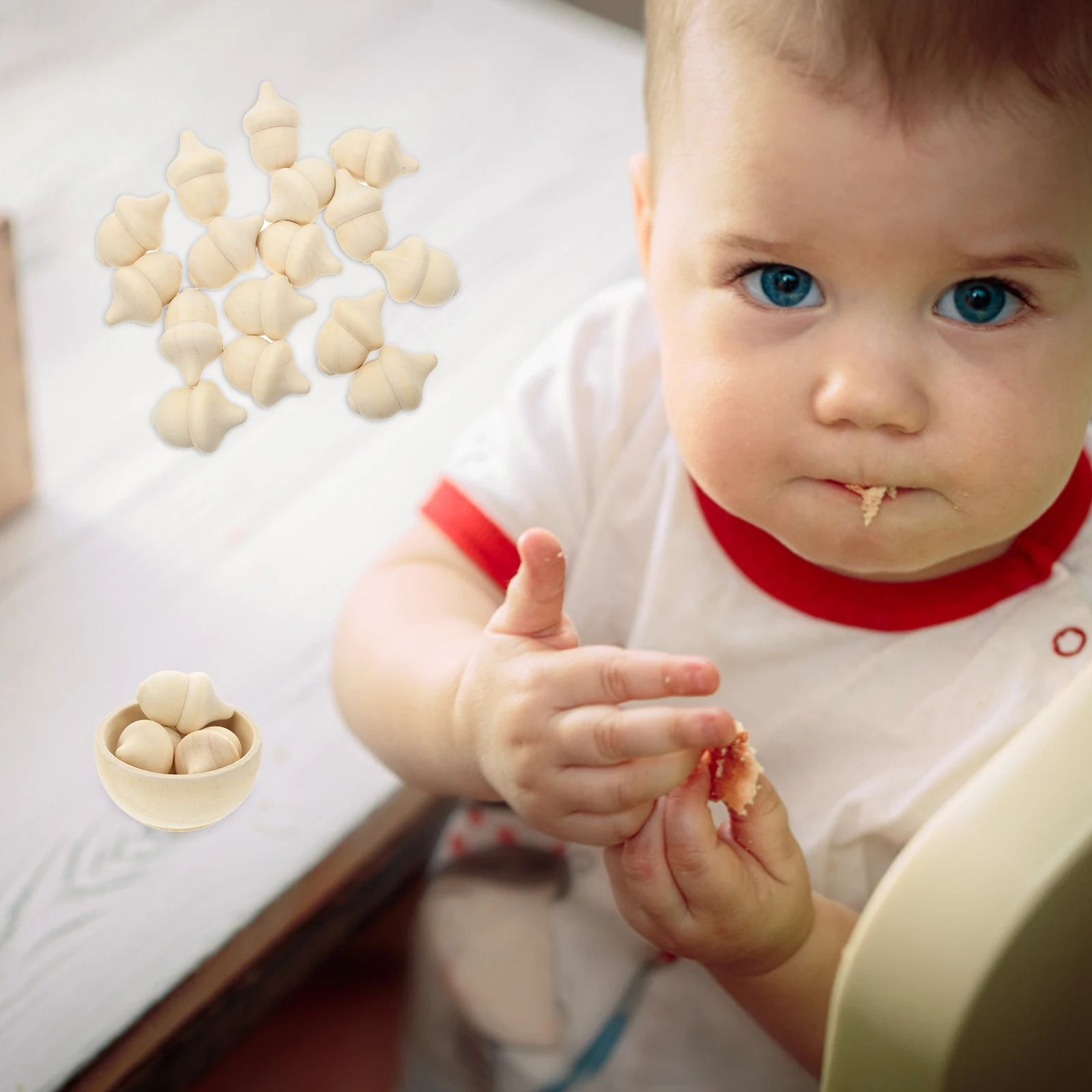 20 stücke Holz Eichel Zählen Sortierung Unvollendete Handwerk Kinder Pädagogische Aktivität Natürliche Holz Eichel Mit Schüssel Für Hochzeit Herbst