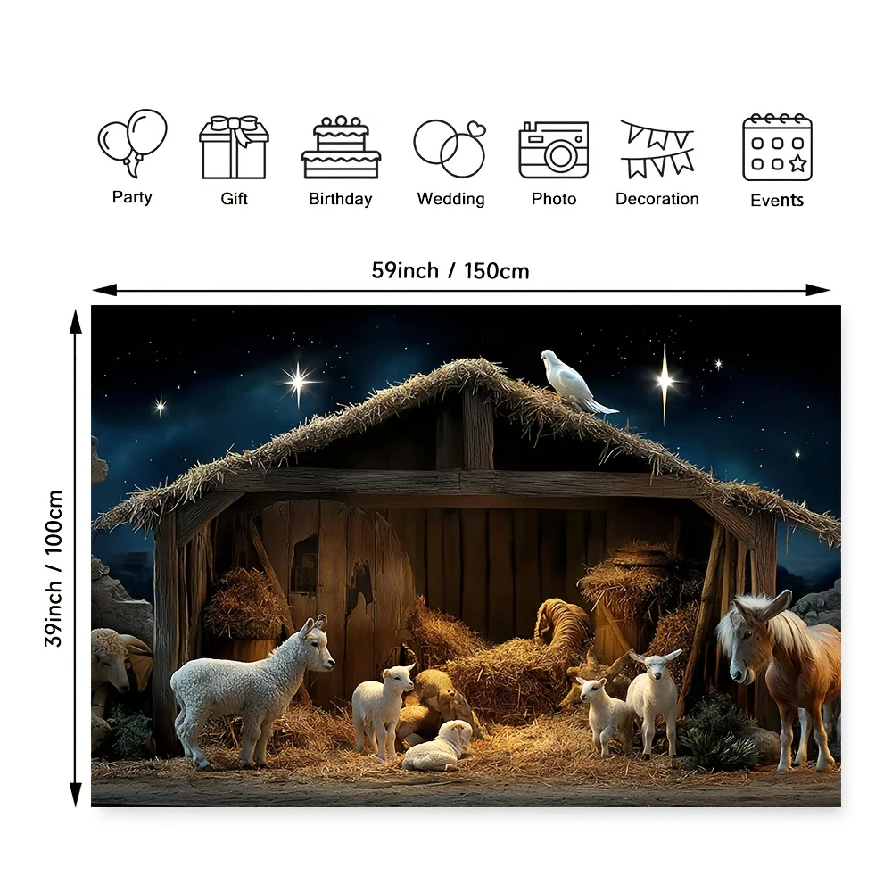 2D flacher 1 Stück Jesus Birth stabiler Szenehintergrund mit Mary und Joseph, geeignet für langlebige Festivaldekoration auf Partys