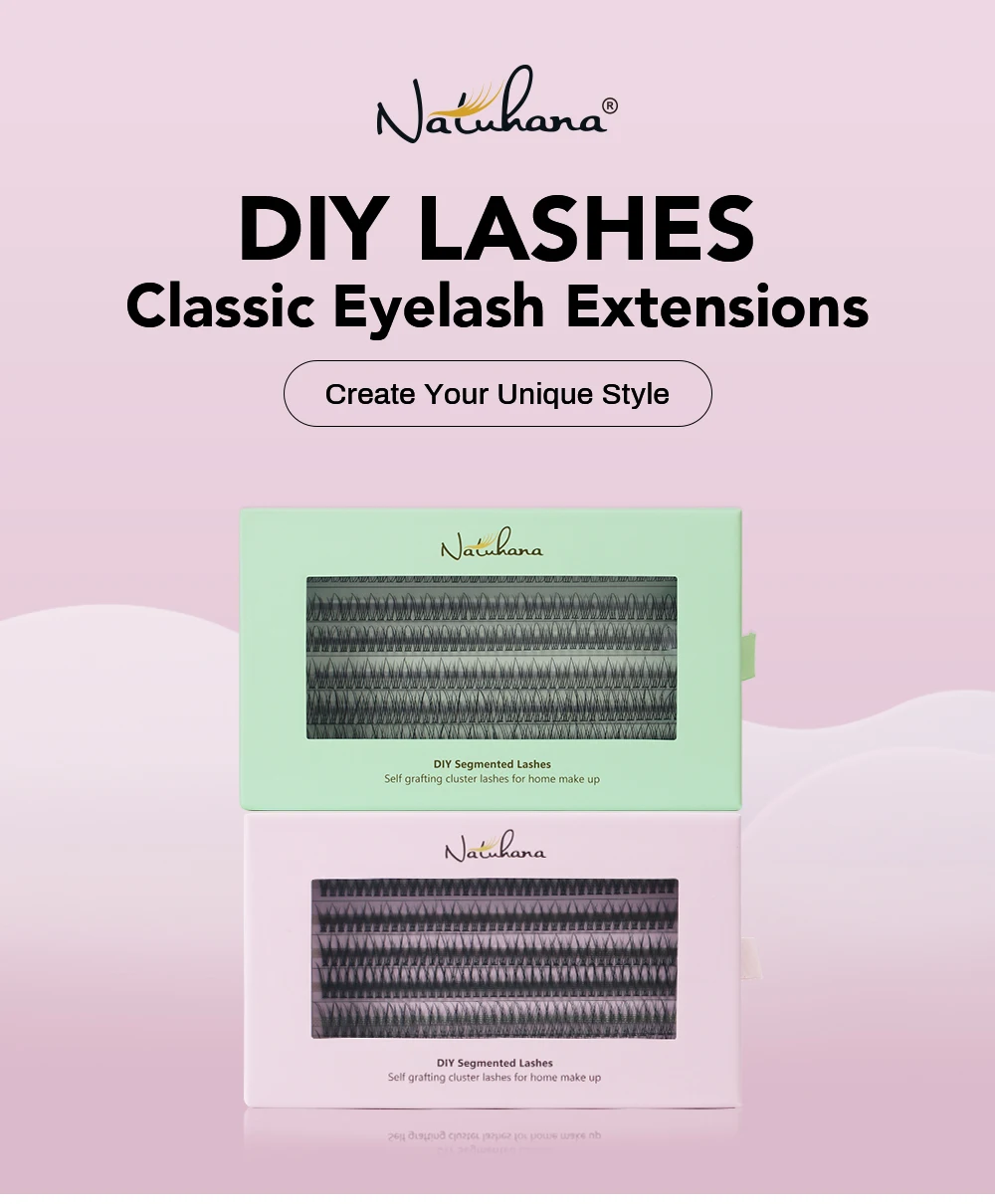 NATUHANA A-Curl Fischschwanz-Wimpernverlängerungen DIY Vorgefertigte Cluster 6 Reihen/Tray Weiche Faux-Nerz Einfach zu Vervielfältigen Natürlich Selbstklebend – Detail 2
