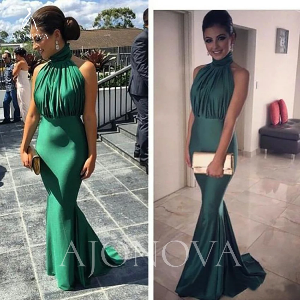 

Emerald Green Satin Robe Halter Neck Elegant Gowns Bridesmaids Dresses for Bridesmaid Wedding Party Dress Weddings Evening Guest